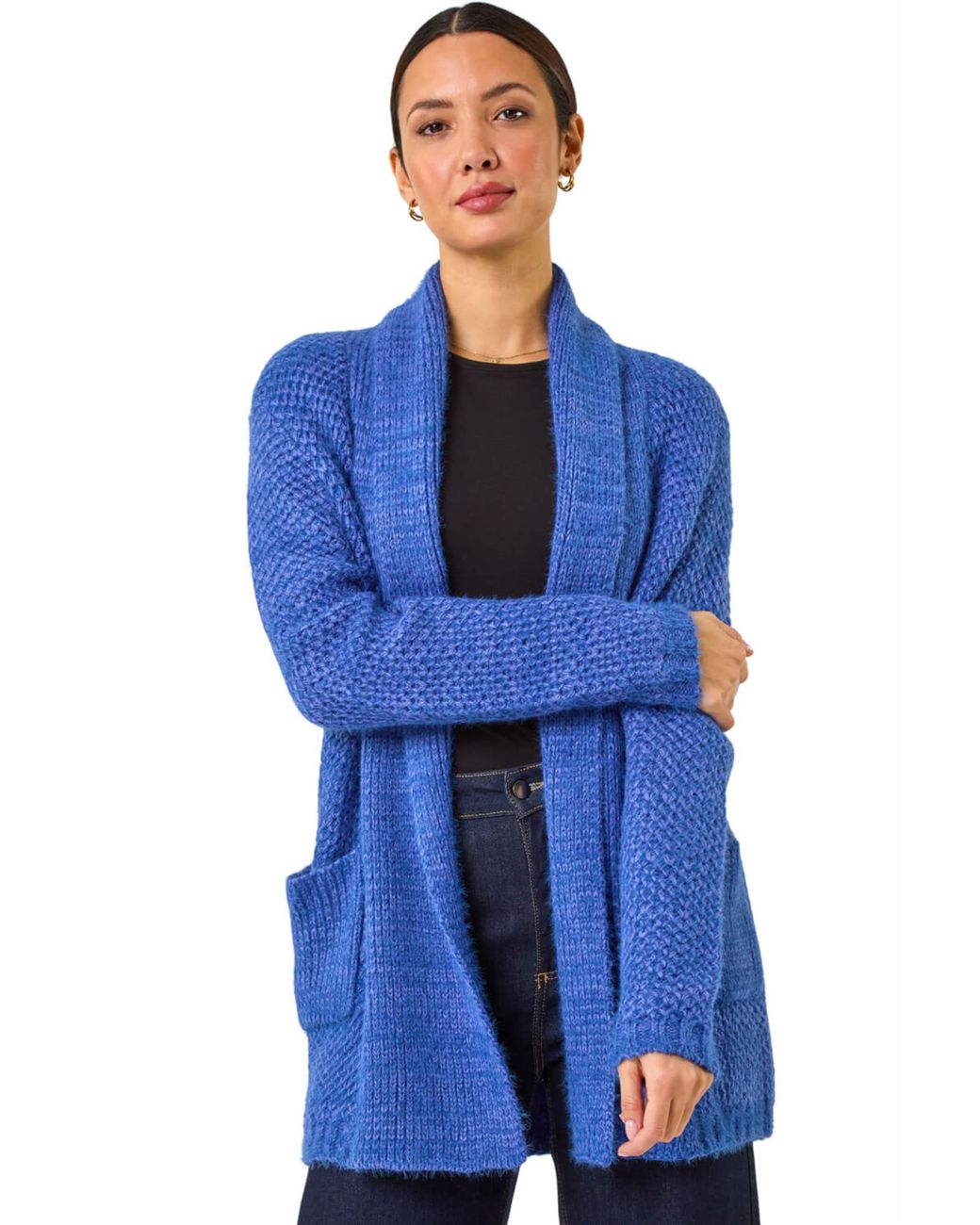 Roman Blue Fluffy Textured Knit Cardigan