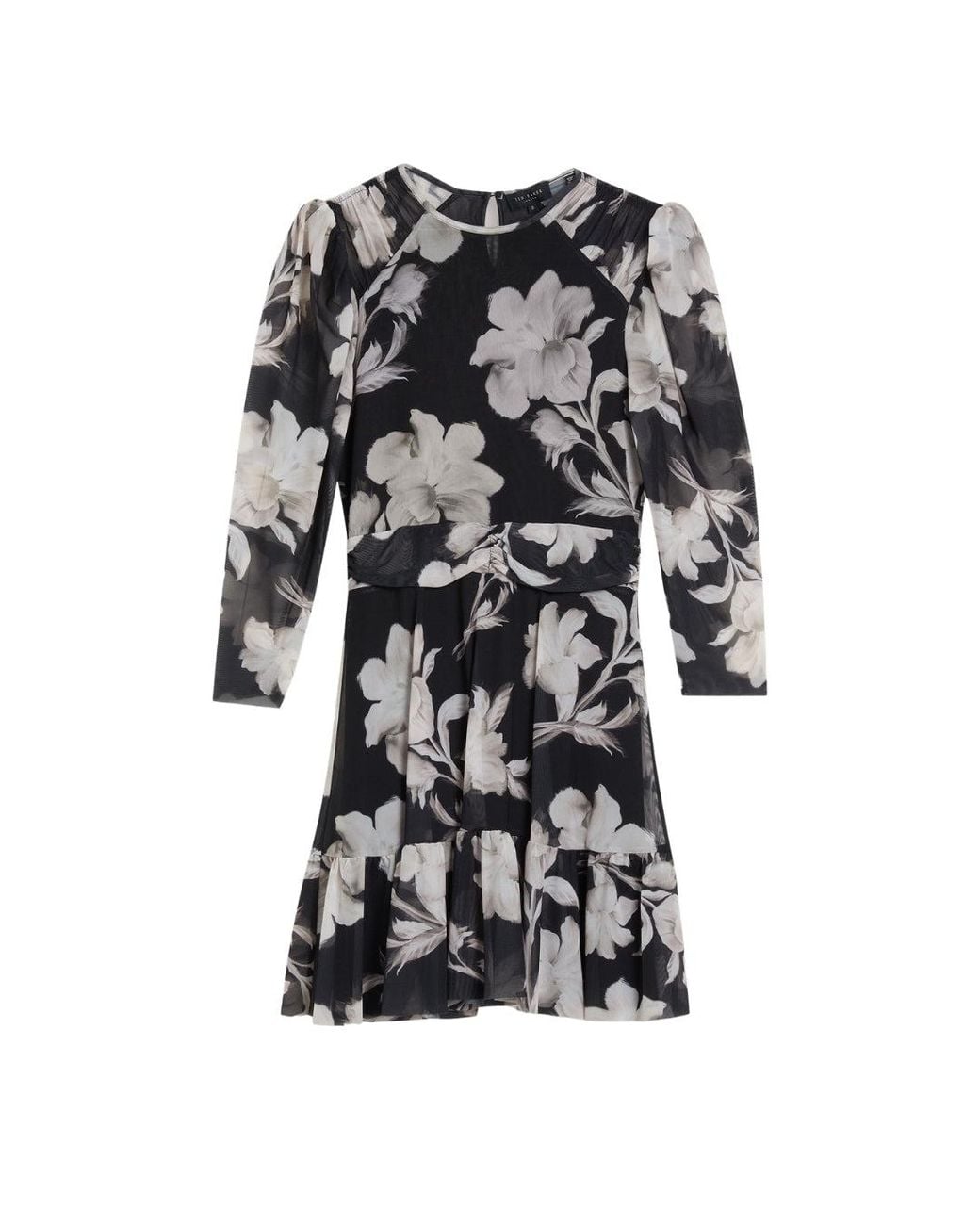 Ted Baker Black Carmel Gathered Shoulder Mesh Mini Dress