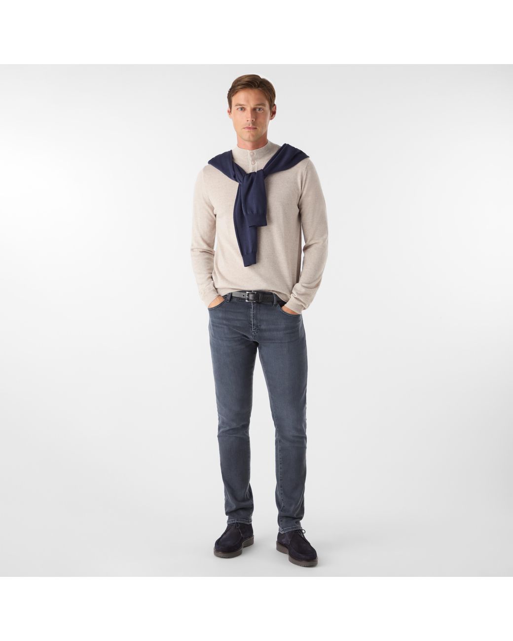 Oliver Sweeney White Merino Wool Buttoned Funnel-Neck Jumper for men