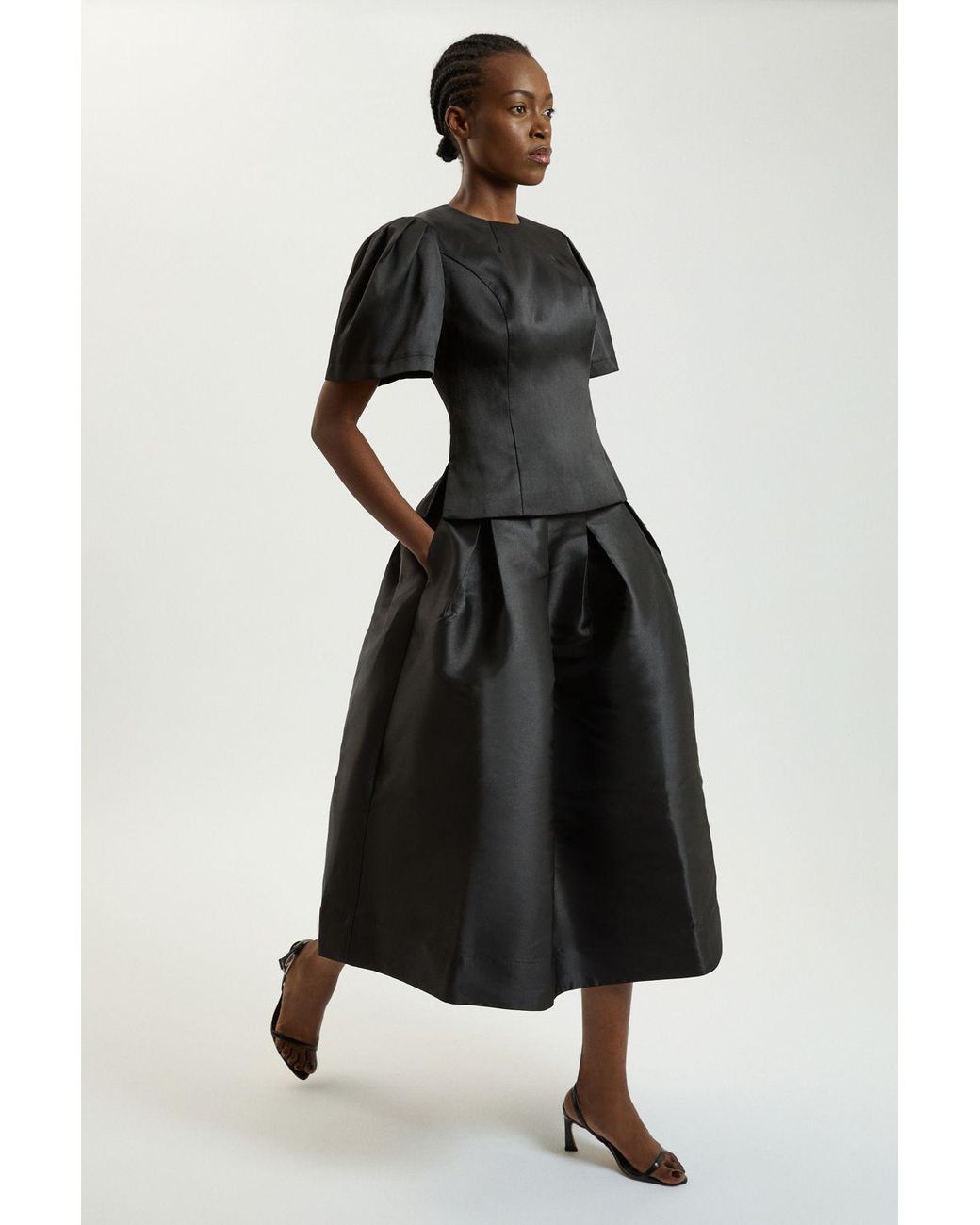Karen Millen Black Petite Twill Woven Prom Maxi Skirt