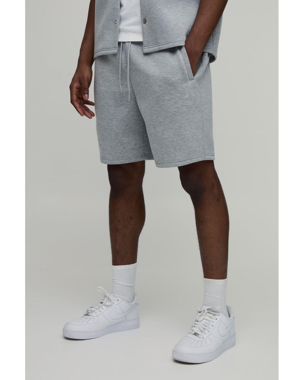 BoohooMAN Gray Relaxed Fit Bonded Scuba Mid Length Shorts for men