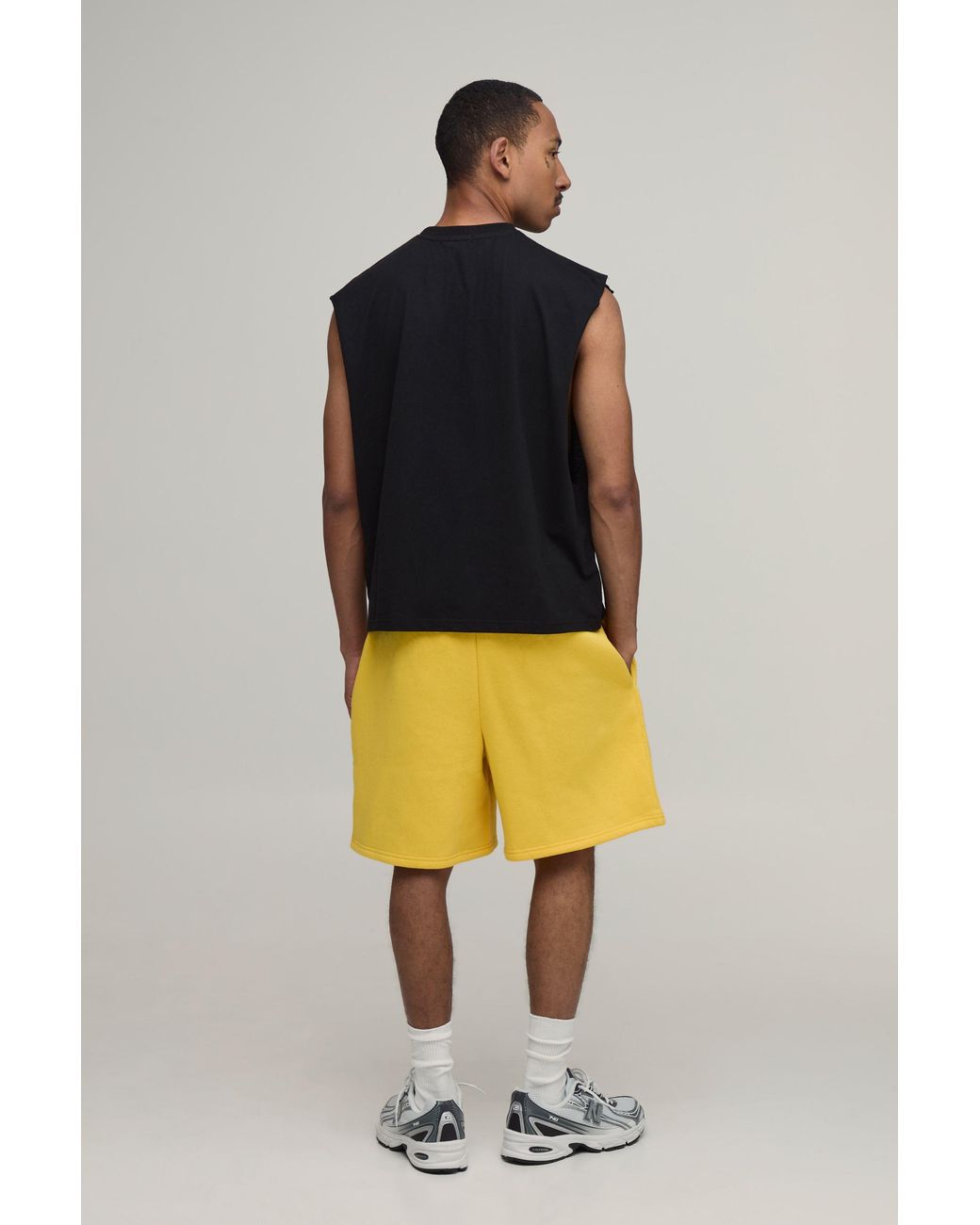 BoohooMAN Yellow Homme Printed Oversized Boxy Drop Armhole Tank & Baggy Short Set for men