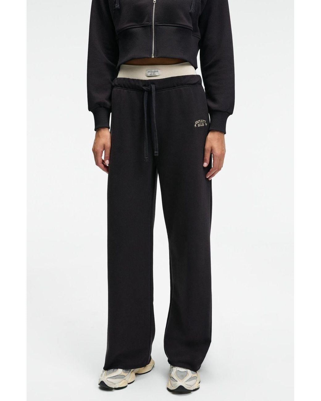 Grimelange Black Wide Leg Drawstring Joggers