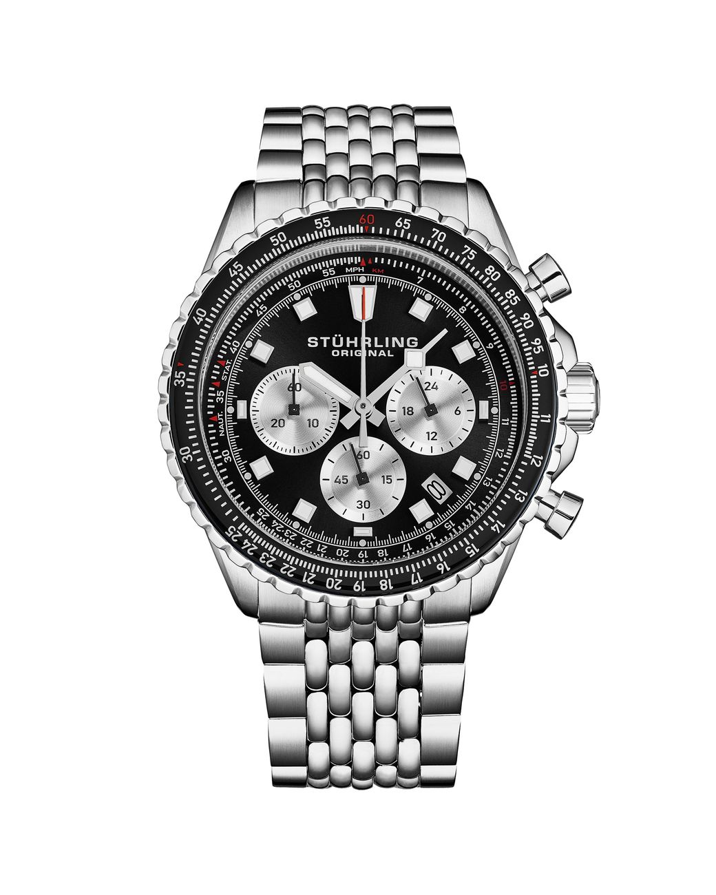 Stuhrling Black Japanese Chronograph Raceway 1010 44Mm Quartz Watch for men
