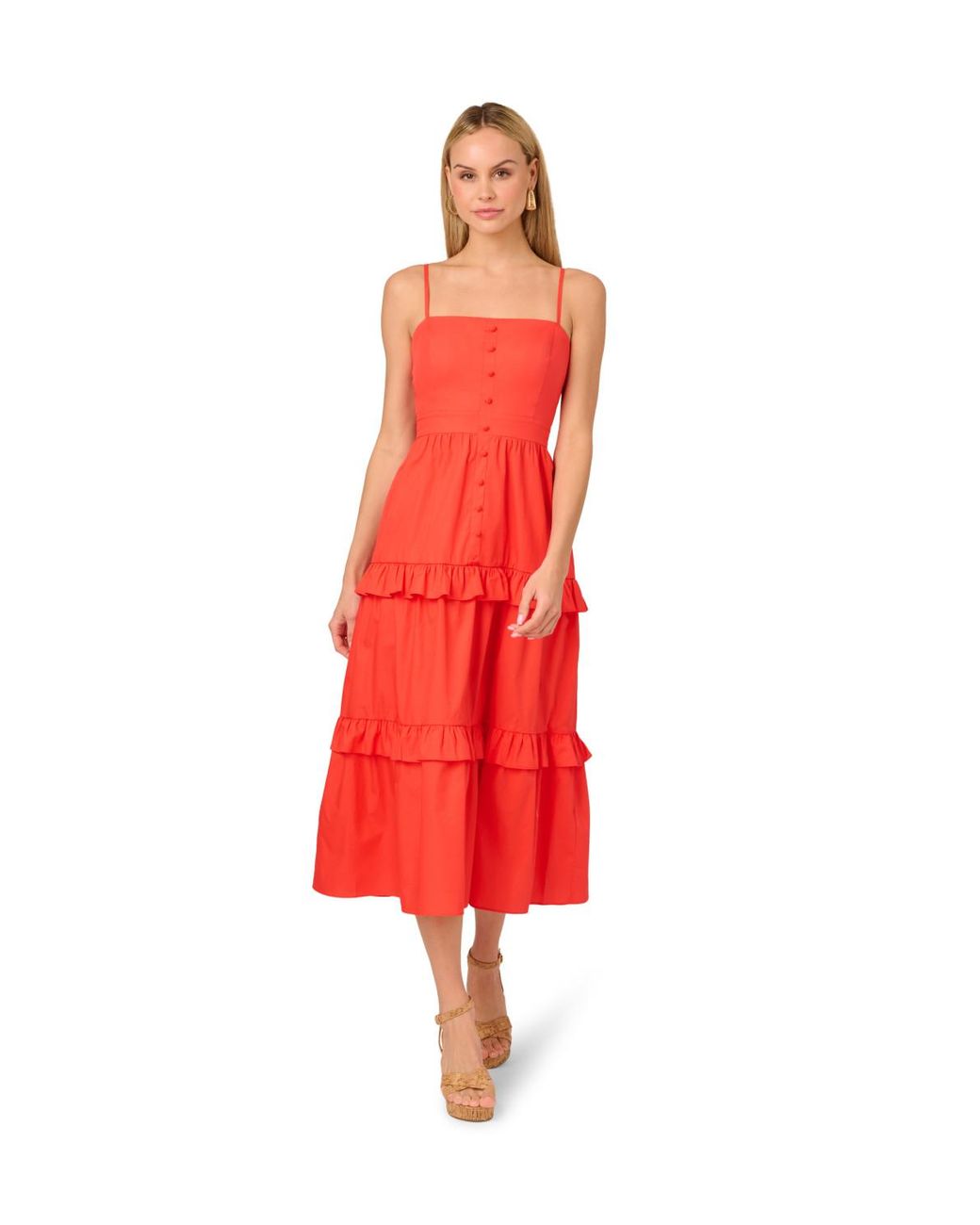 Adrianna Papell Solid Tiered Midi Dress