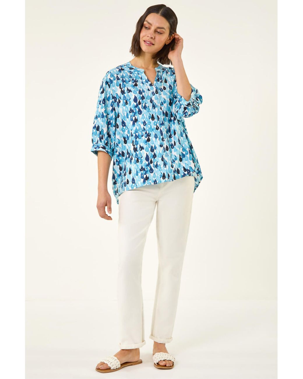 Roman Blue Droplet Print Blouse