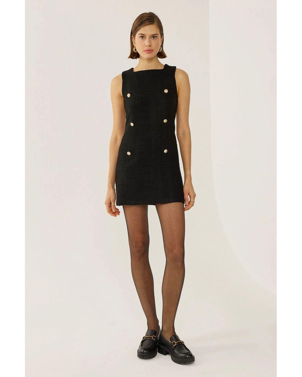 Hiccup Black Tweed Buttoned Mini Dress