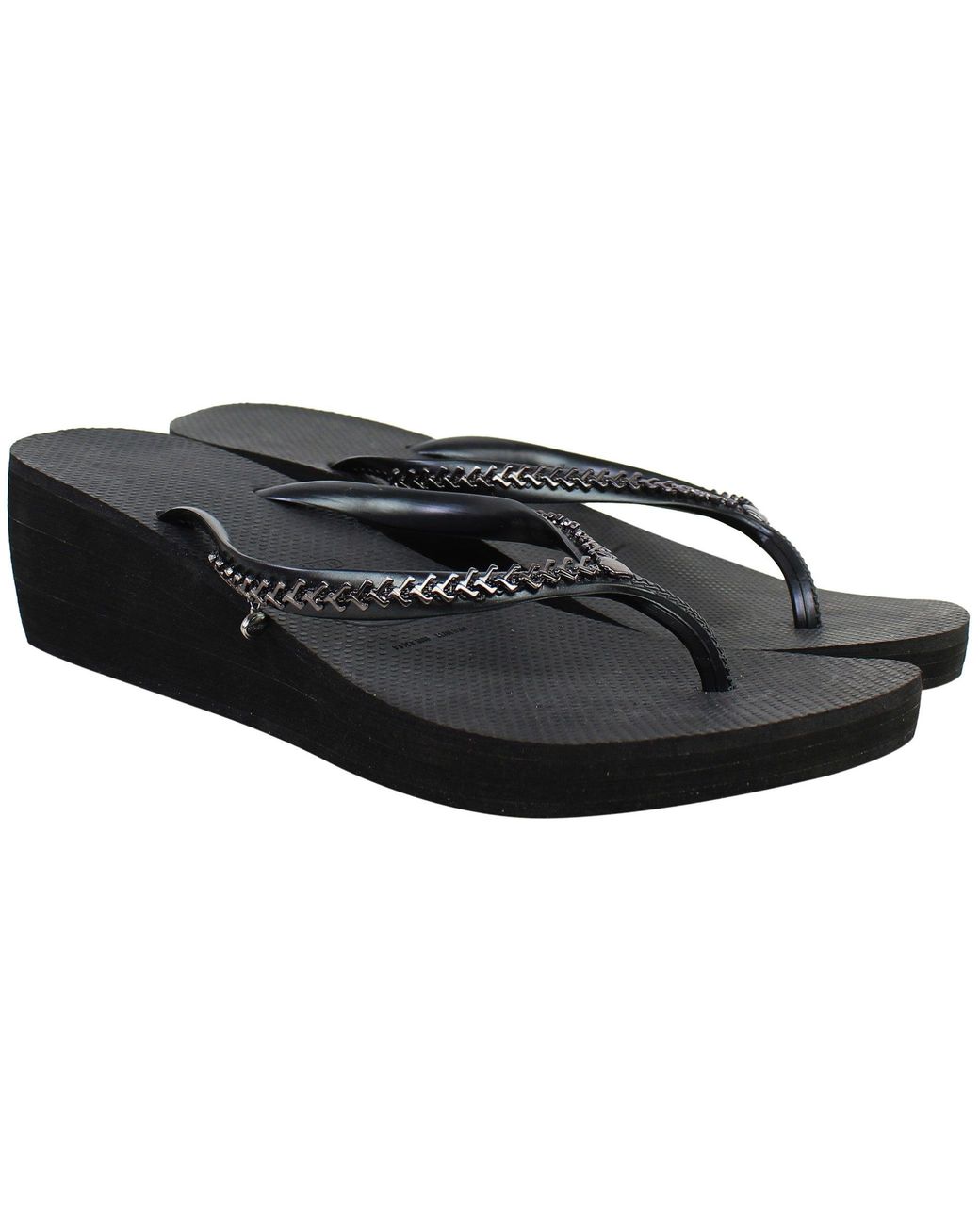 Havaianas Black High Metal Grega Wedges Flip-Flops