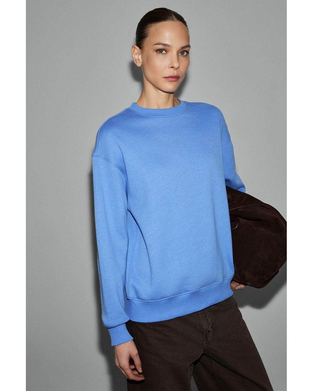 Grimelange Blue Oversized Ribbed Crew Neck Sweatshirt
