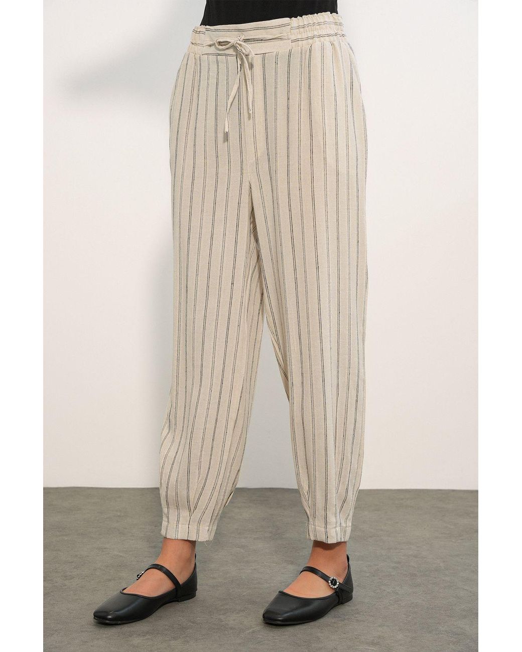 Bigdart Natural Striped Linen-Blend Jogger Pants