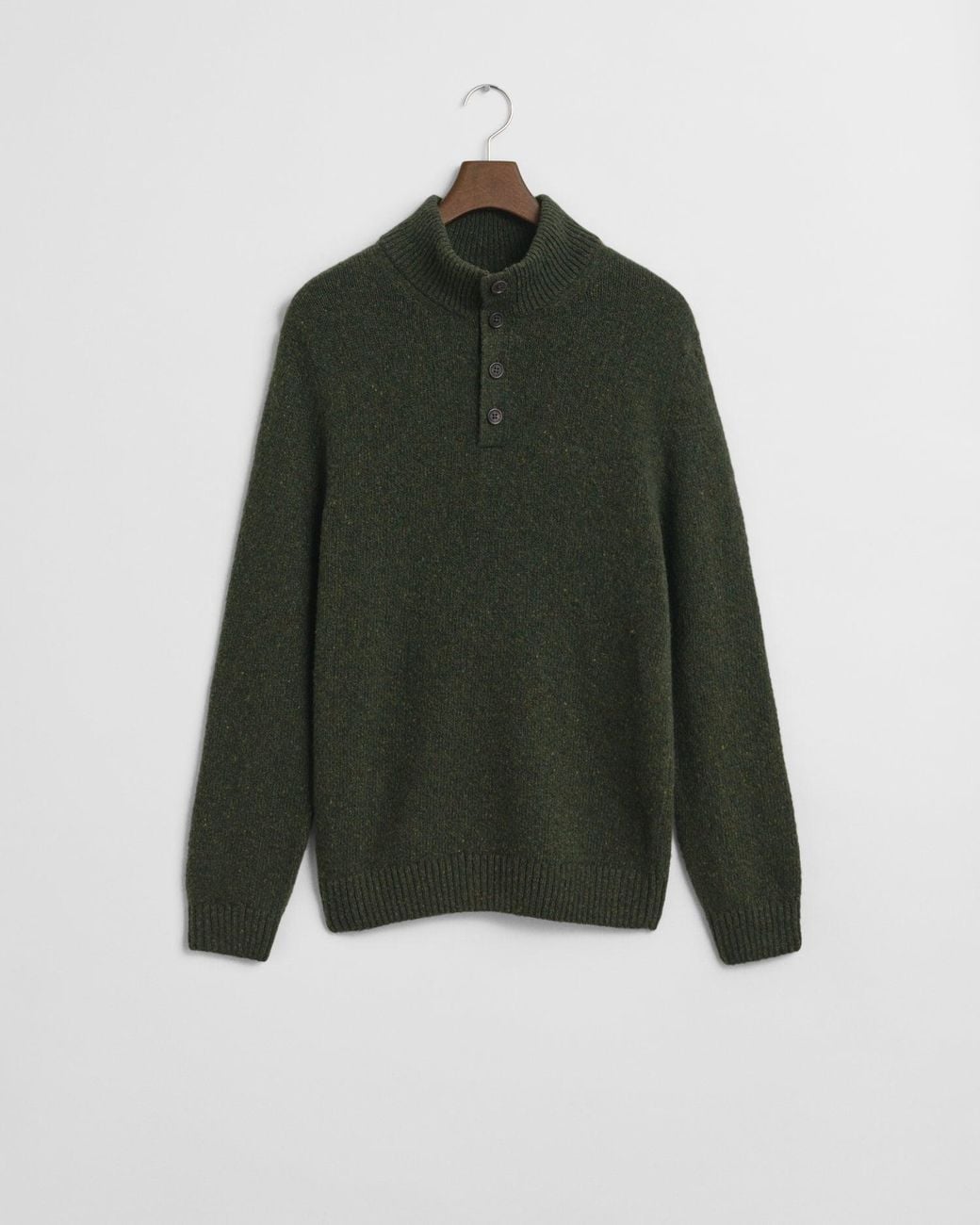 Gant Green Wool Blend Neps Half Buttoned Jumper for men