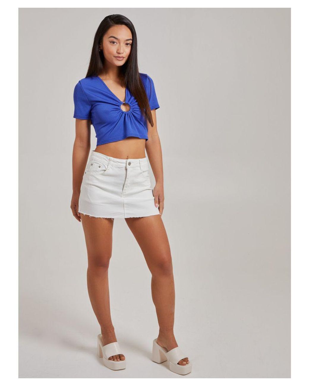 Pink Vanilla Blue Short Sleeve Ring Cut Out Rib Top