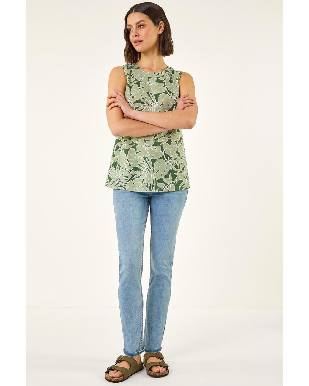 Roman Green Floral Print Vest Top
