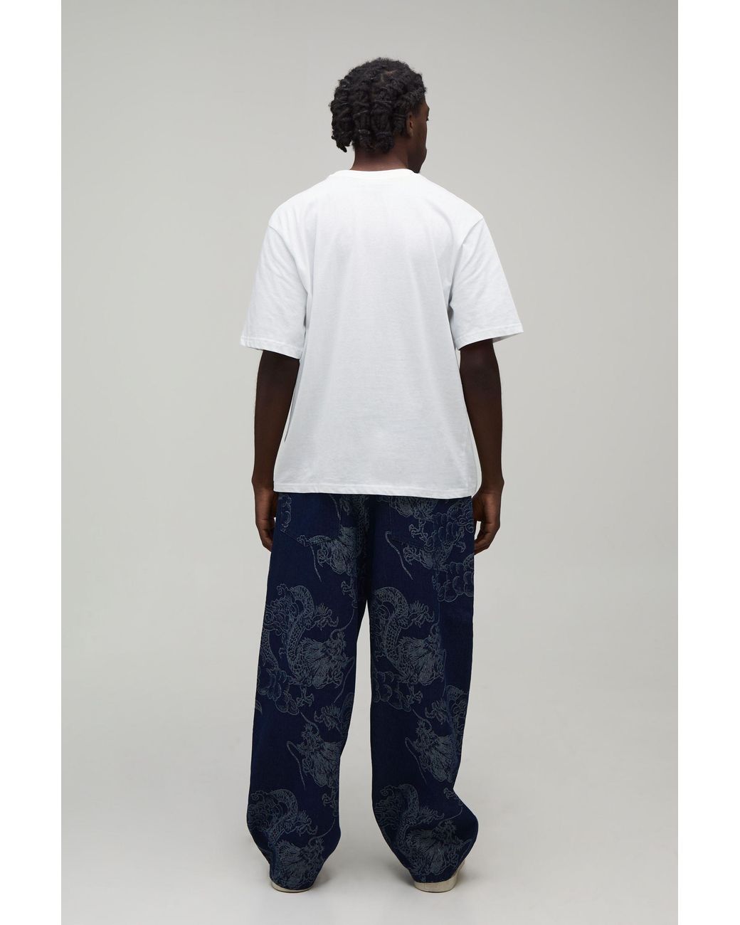 BoohooMAN Blue Dragon Tapestry Super Baggy Fit Jeans for men