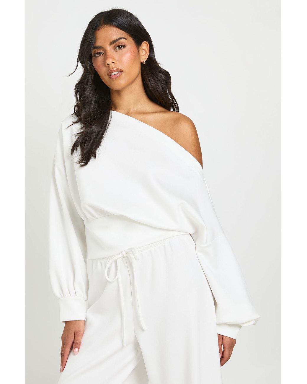 Boohoo White Soft Touch Off Shoulder Sweatshirt
