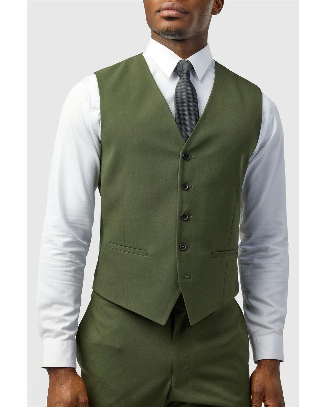 Limehaus Green Single Breasted Five Button V-Neck Slim Fit Suit Waistcoat for men