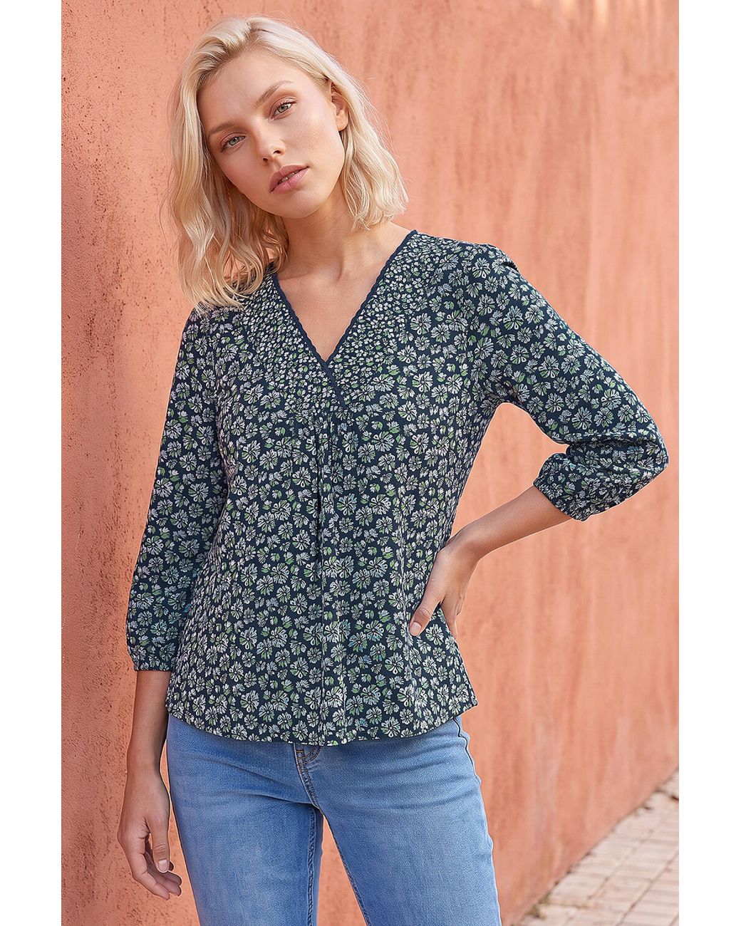 Roman Blue Petite Stretch Top