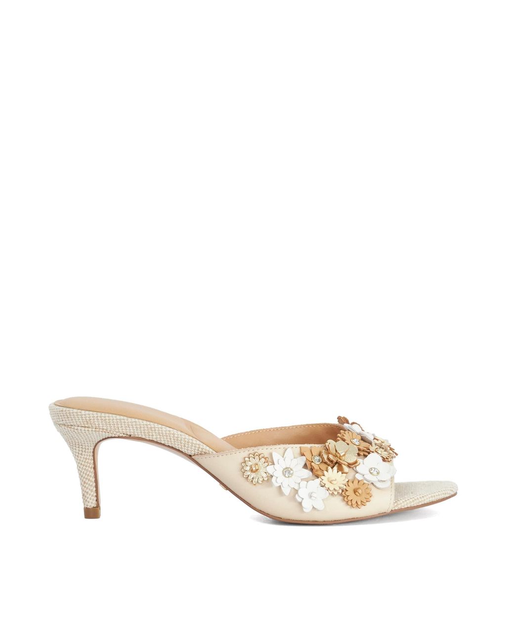 Dune Metallic Maizy Leather Floral Embellished Heel Mules
