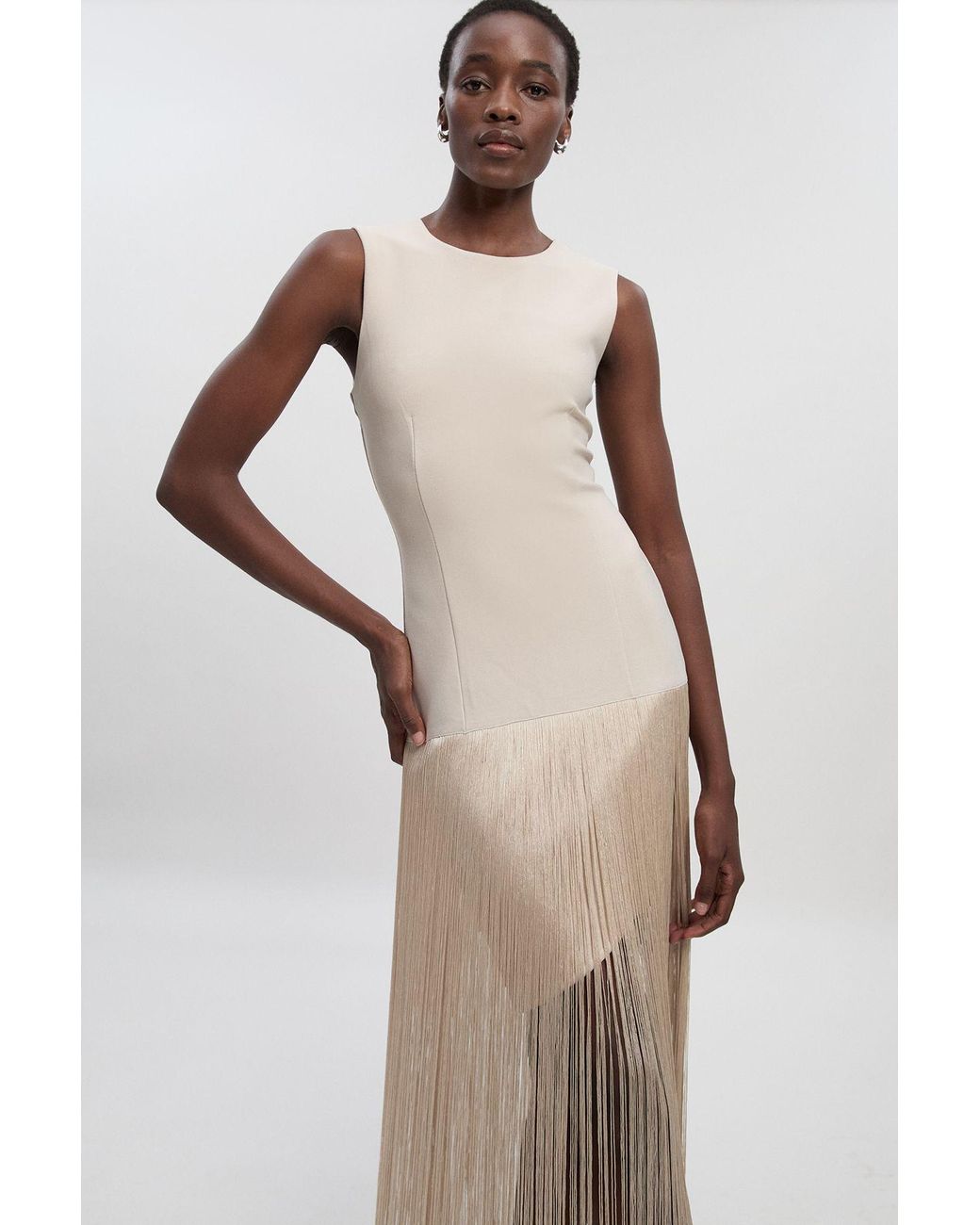 Karen Millen Natural Figure Form Bandage Tassel Hem Knitted Dress