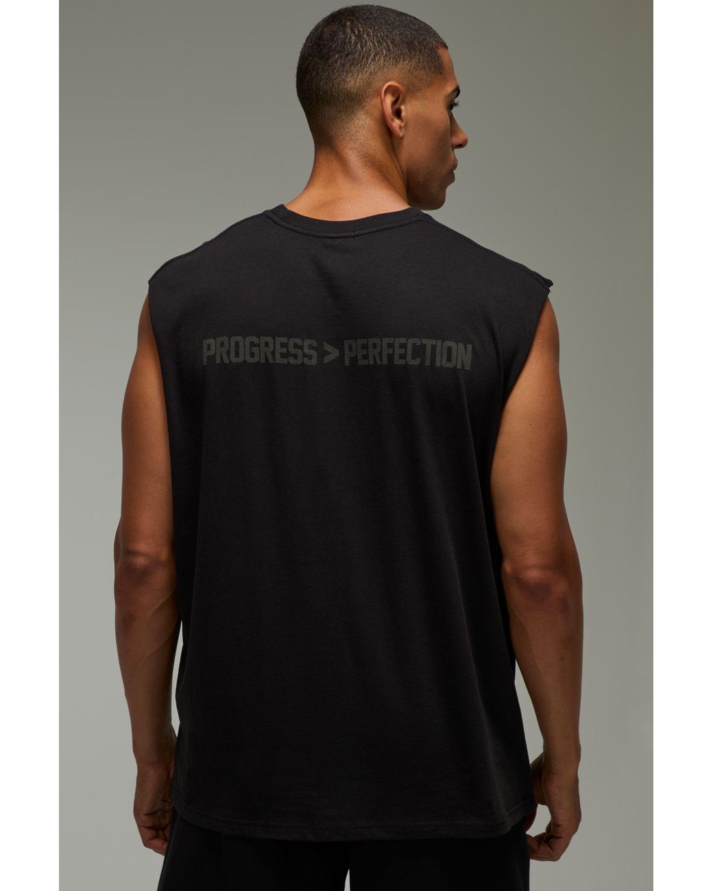 BoohooMAN Black Active Progress Over Perfection Oversized Tank for men