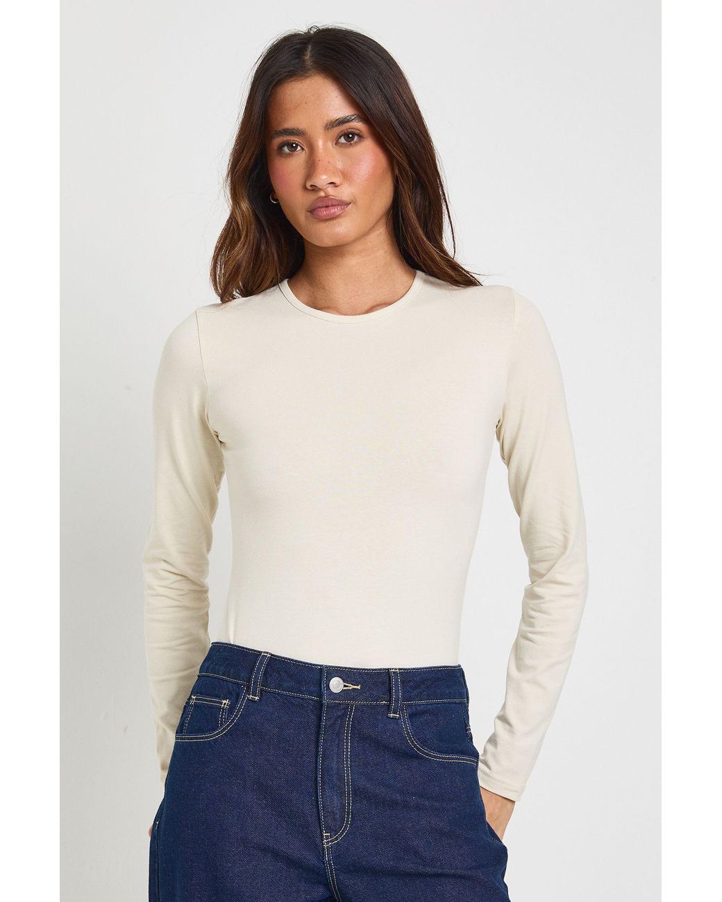Boohoo White Basic Long Sleeve Crew Neck Bodysuit