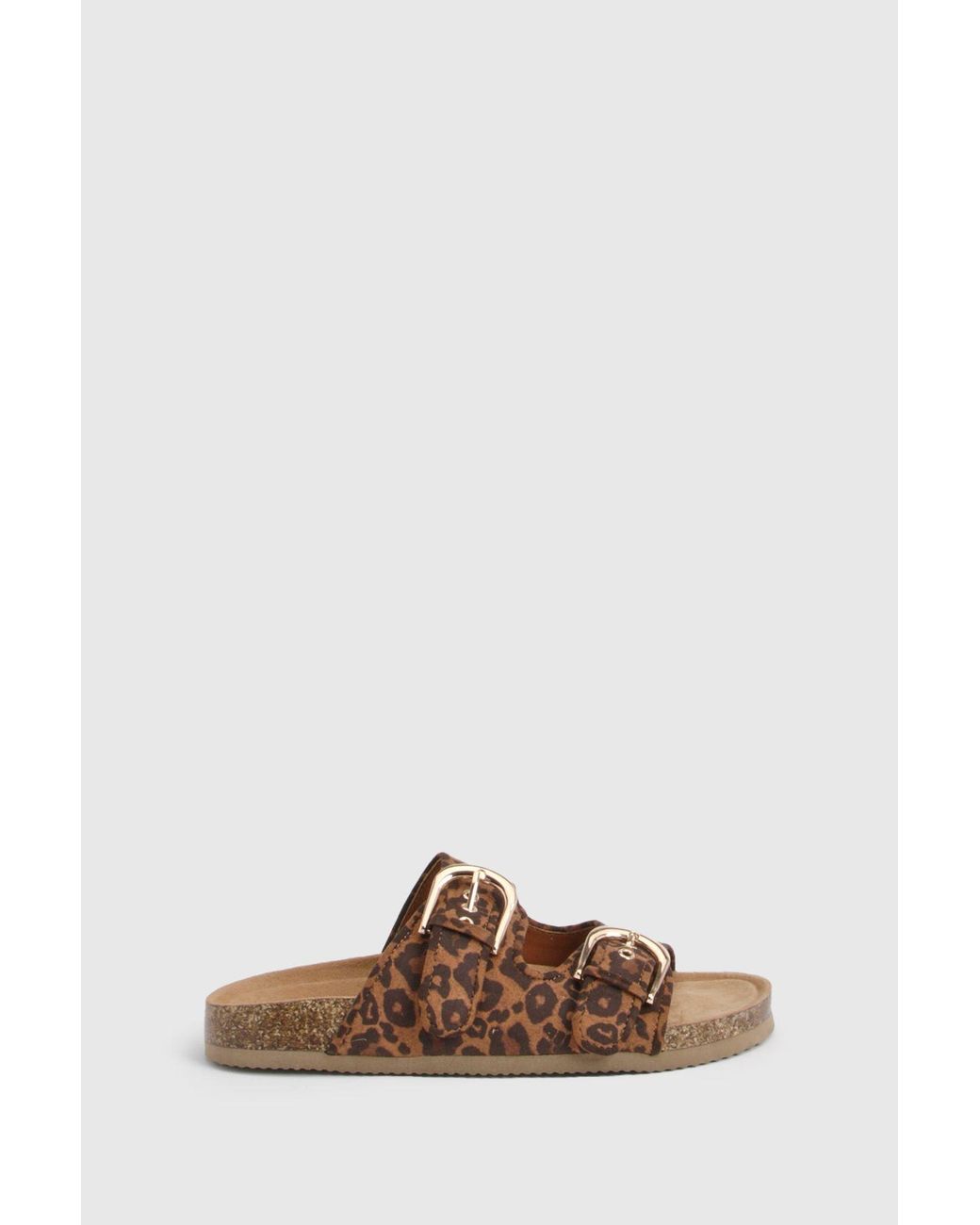 Boohoo Brown Oversized Buckle Double Strap Slider