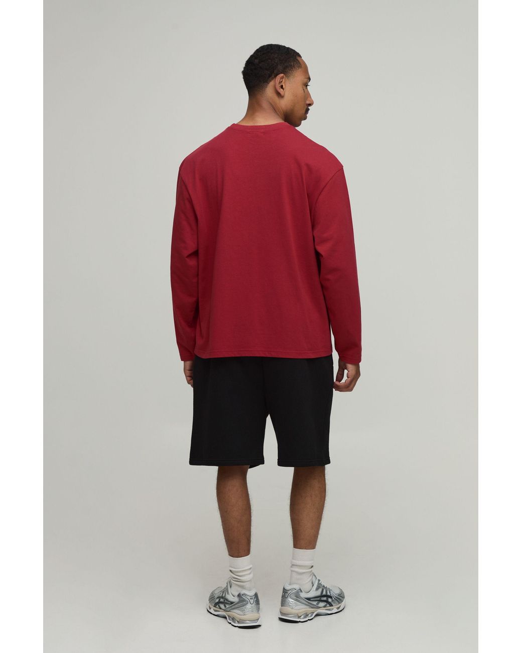 BoohooMAN Red Essential Oversized Long Sleeve T-Shirt for men