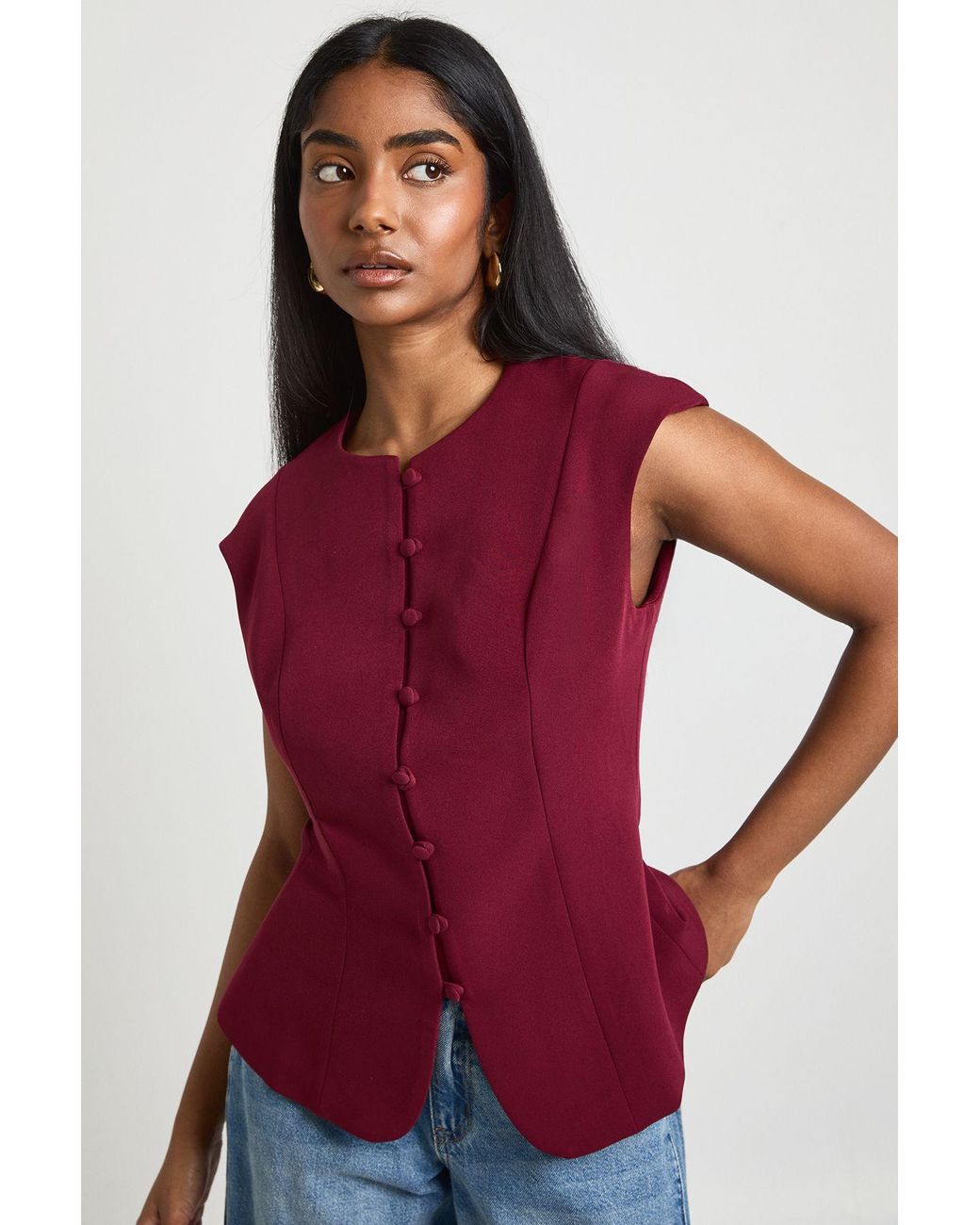 Boohoo Cap Sleeve Button Front Tailored Top