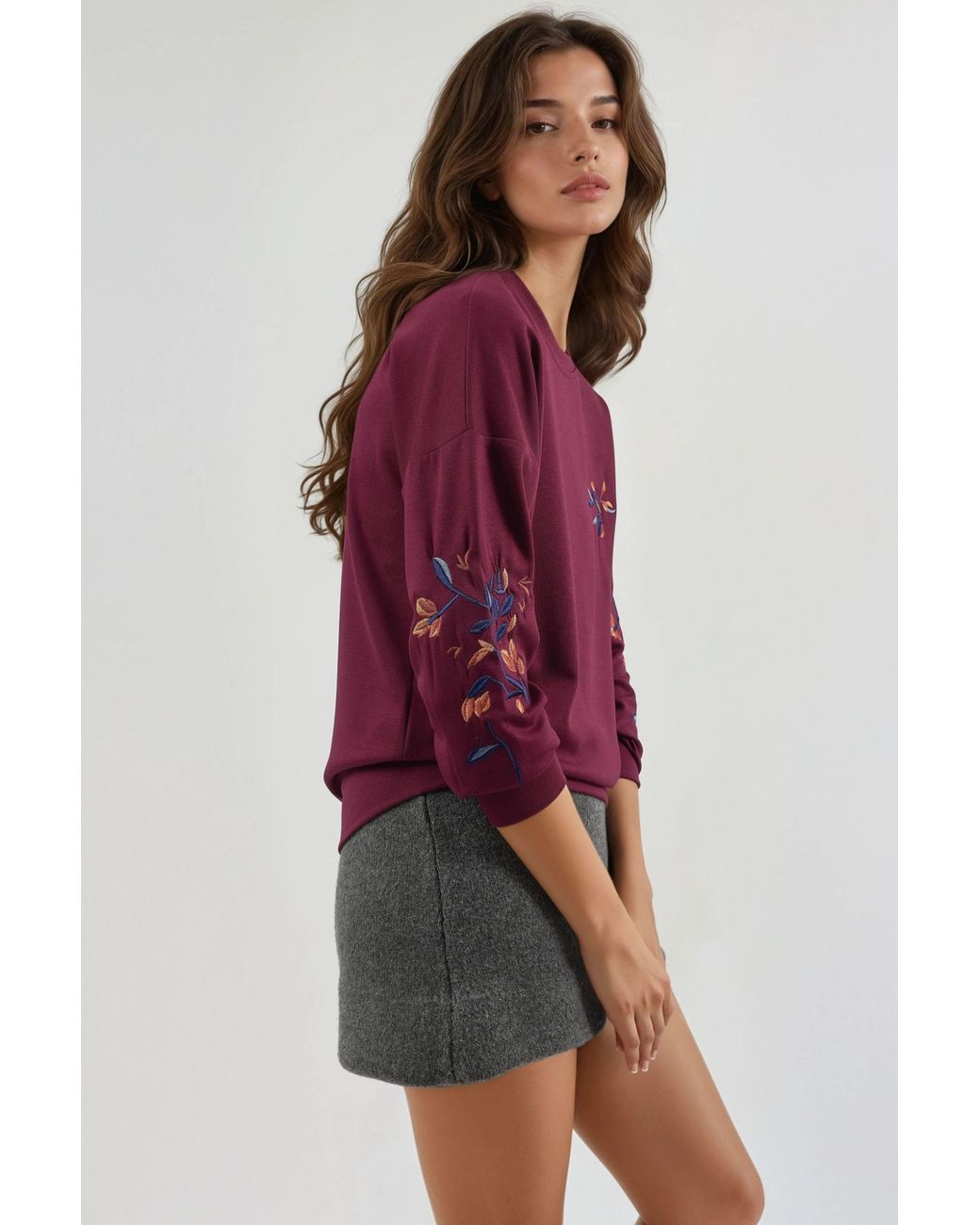 Hiccup Purple Modal Touch Crew Neck Embroidered Sweatshirt