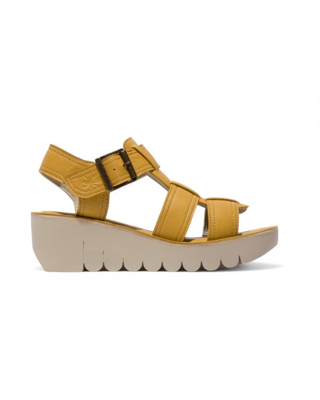 Fly London Metallic Yudd236 Bumblebee Leather Sandals Espadrille Platform Wedges