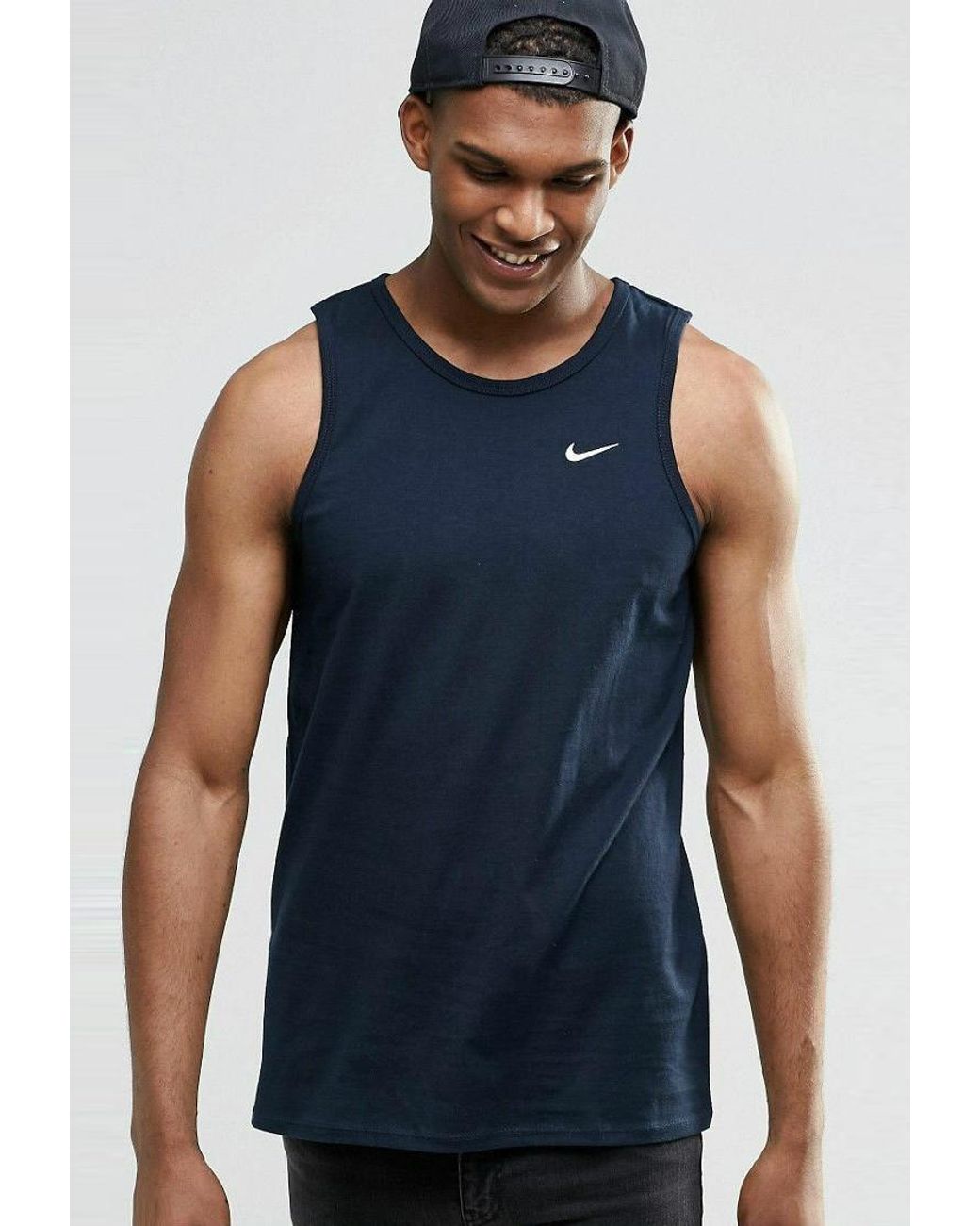 Nike Blue Embroidered Swoosh Athletic Gym Vest Tank Top for men