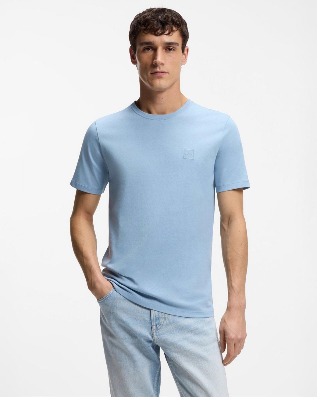 Boss Blue Tales Cotton-Jersey T-Shirt With Logo Patch for men