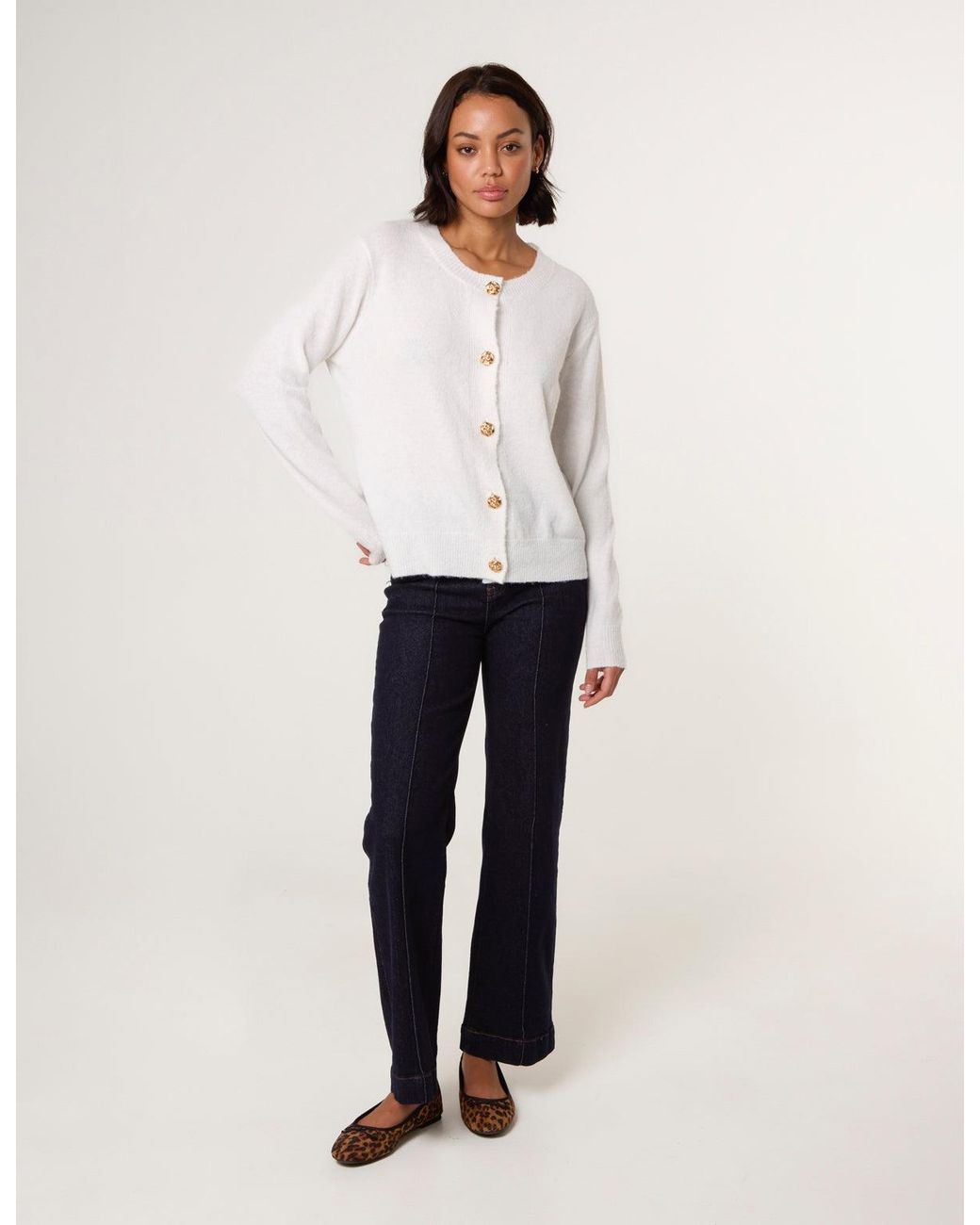 Blue Vanilla White Flower Buttons Cardigan