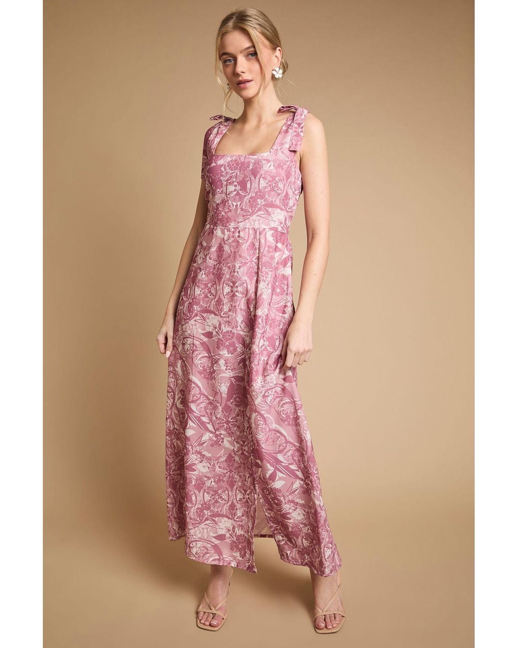 Oasis Pink Petite Floral Tie Shoulder Midaxi Dress