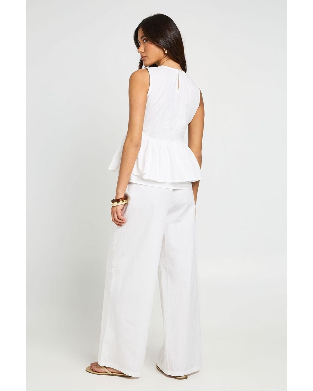 Boohoo White High Neck Peplum Top And Trouser Co-Ord