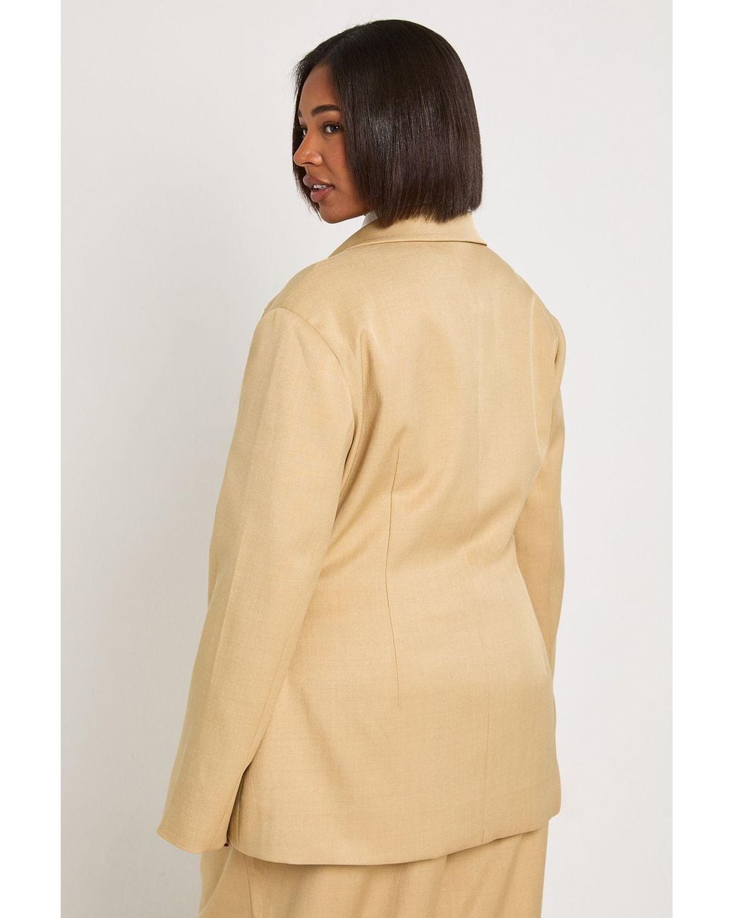 Boohoo Natural Plus Cinched Ruched Waist Blazer