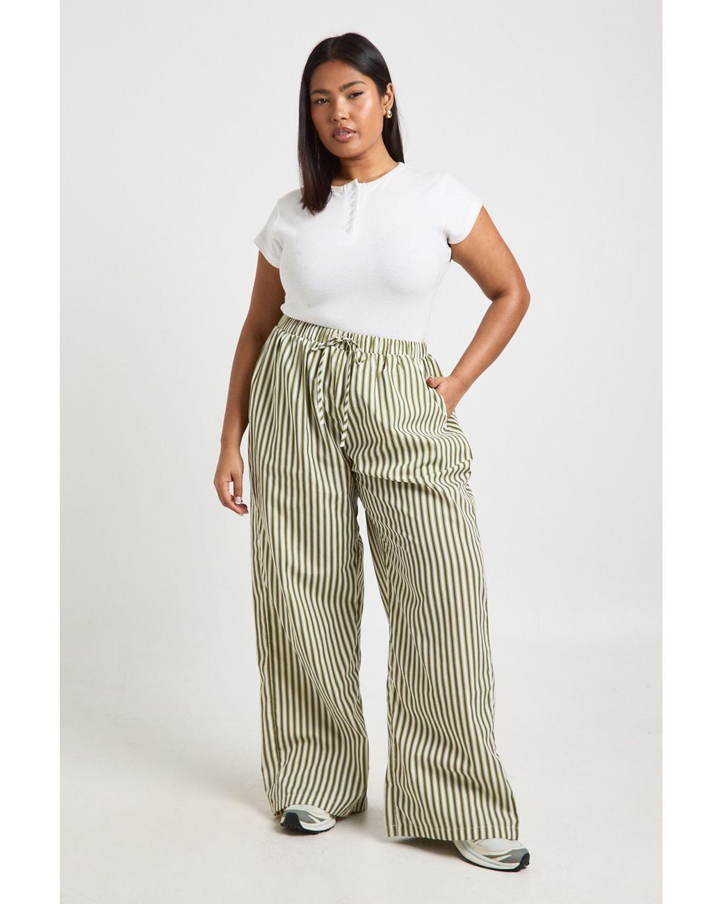 Boohoo Natural Plus Stripe Wide Leg Trouser