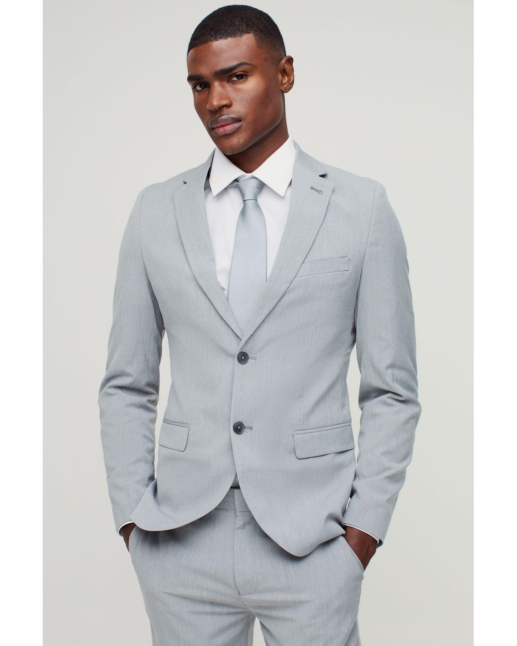 BoohooMAN Gray Skinny Single Breasted Suit Jacket for men