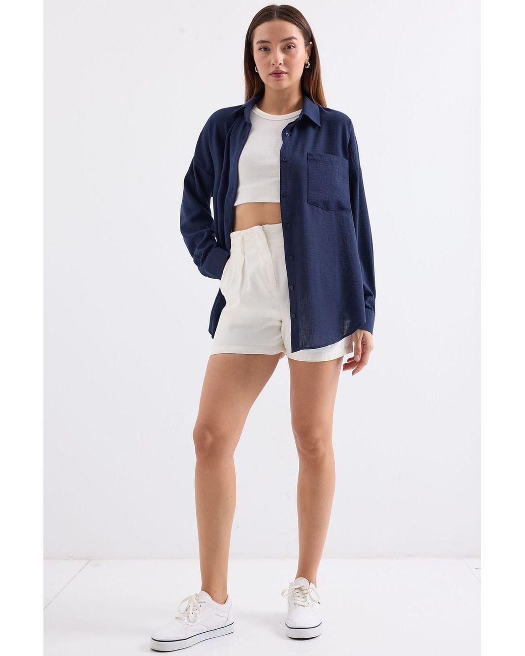 Bigdart Blue Linen Blended Shirt With Button Closure