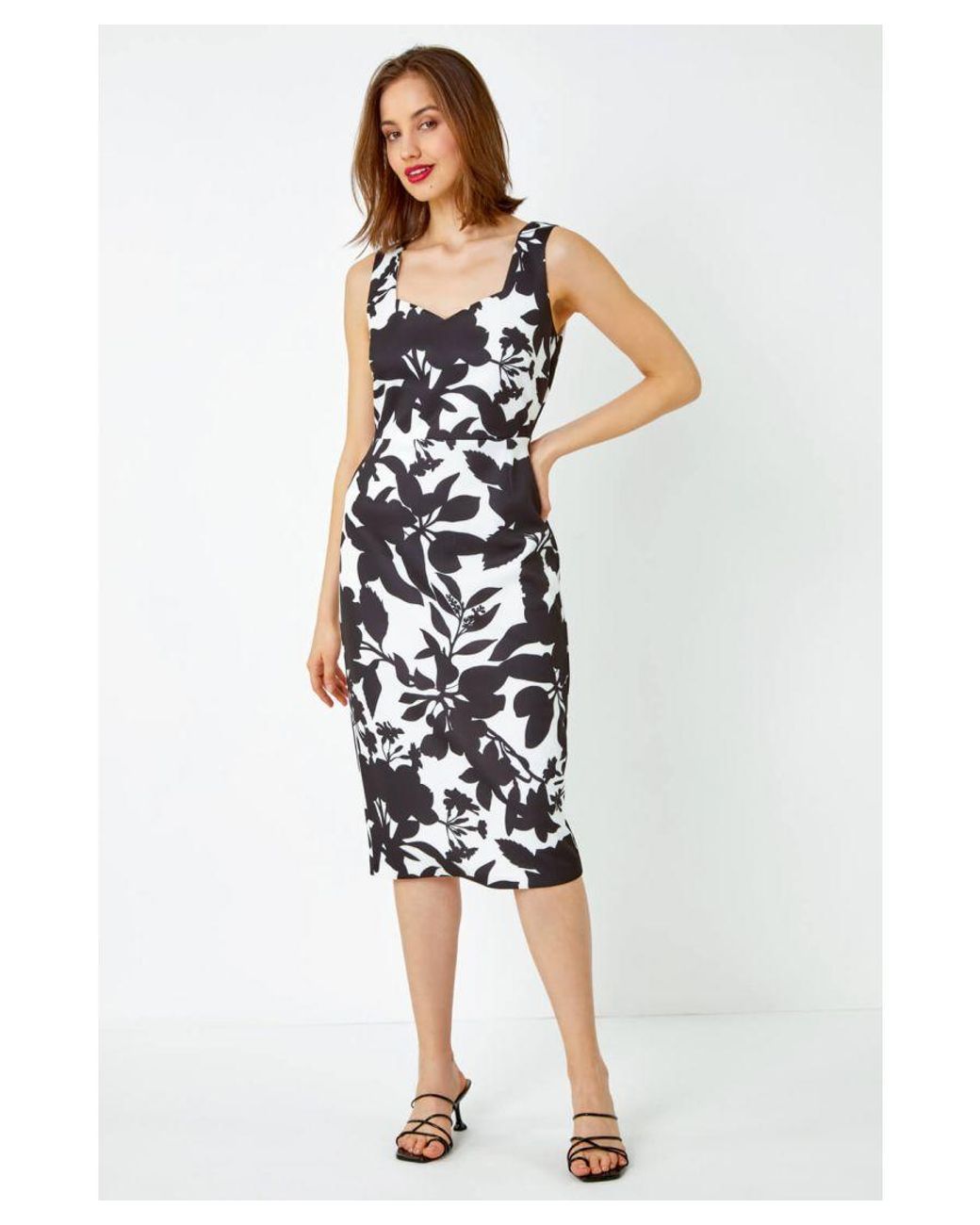 Roman Black Floral Cape Detail Stretch Dress