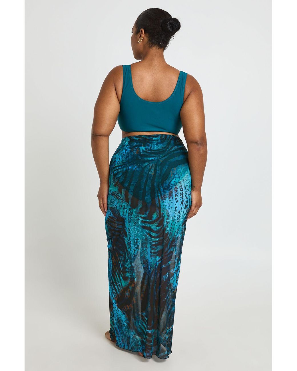Boohoo Blue Plus Abstract Print Mesh Maxi Beach Skirt