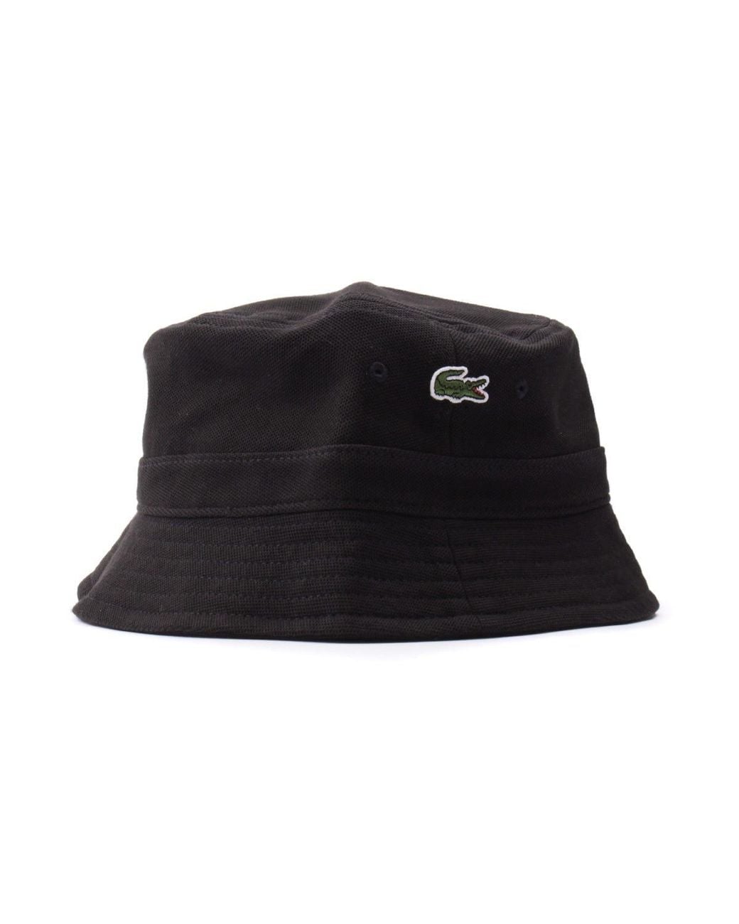 Lacoste Black Embroidered Bob Organic Cotton Buckle Hat for men
