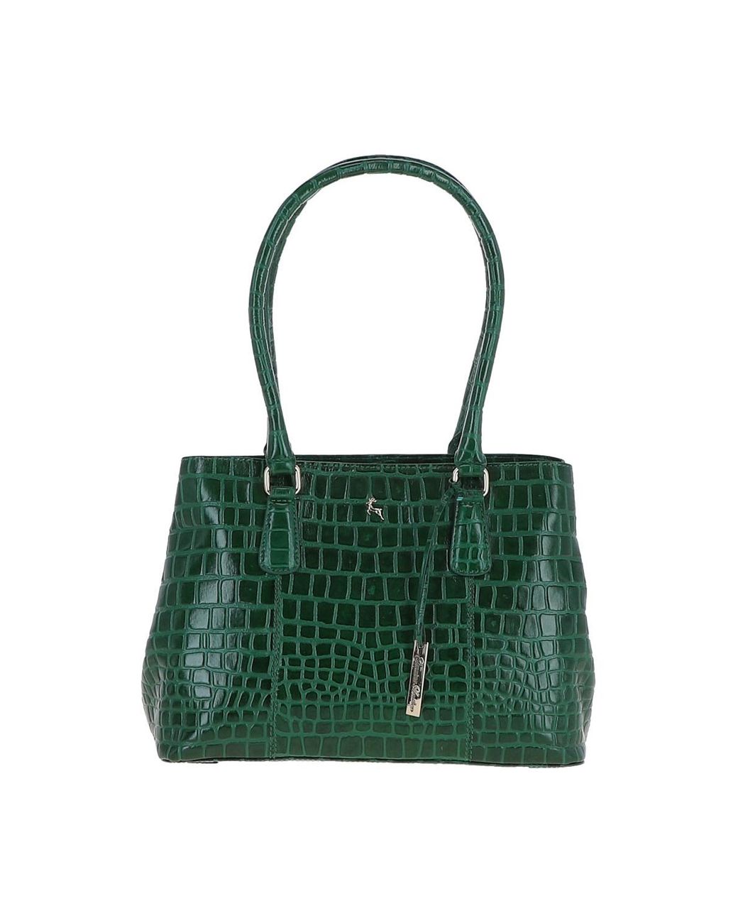 Ashwood Leather Green Croc Print Real Two Section With Mid Purse Bag