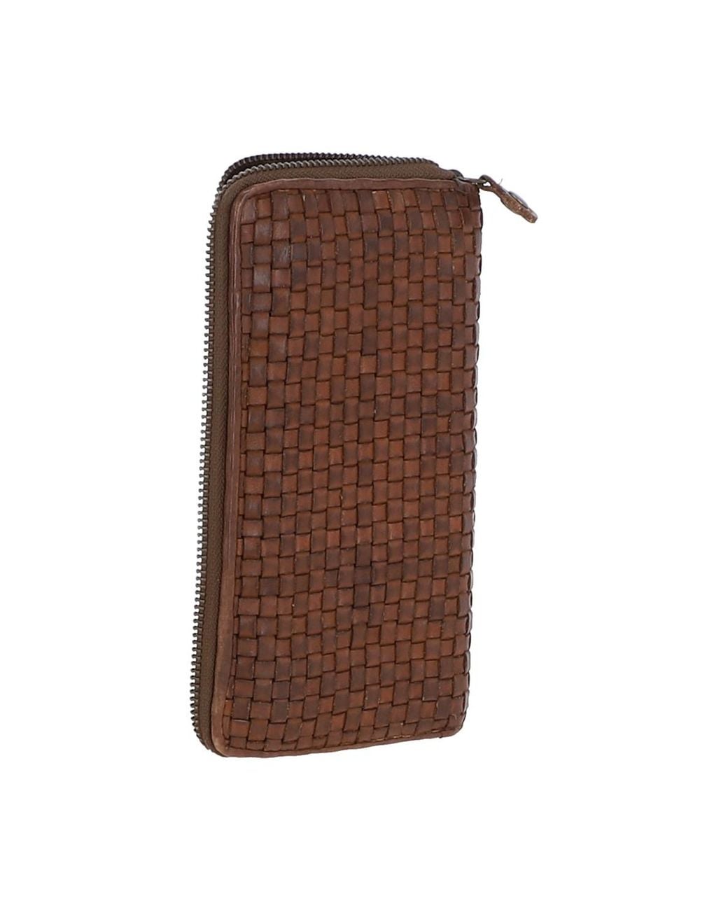 Ashwood Leather Brown Vintage Woven Zip Around Large 10 Card Coin Note Purse