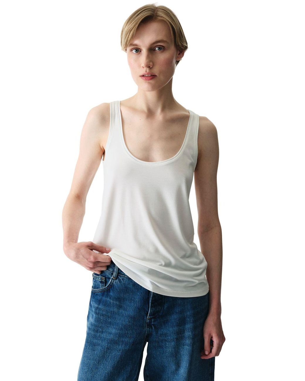 Penti White Sleeveless Knit Bodysuit With U Neckline