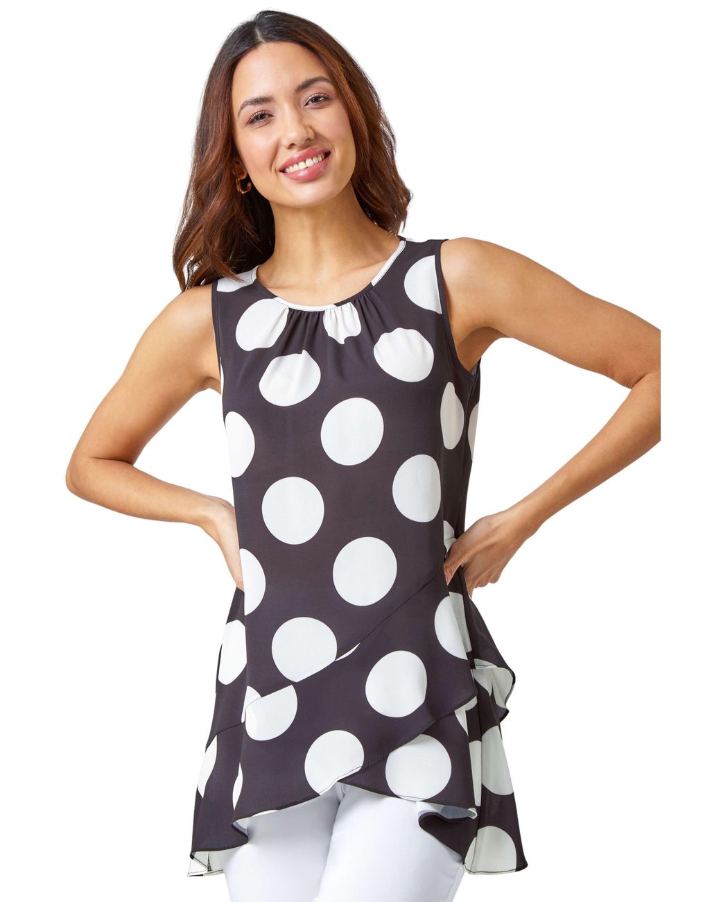 Roman Blue Polka Dot Frill Detail Top