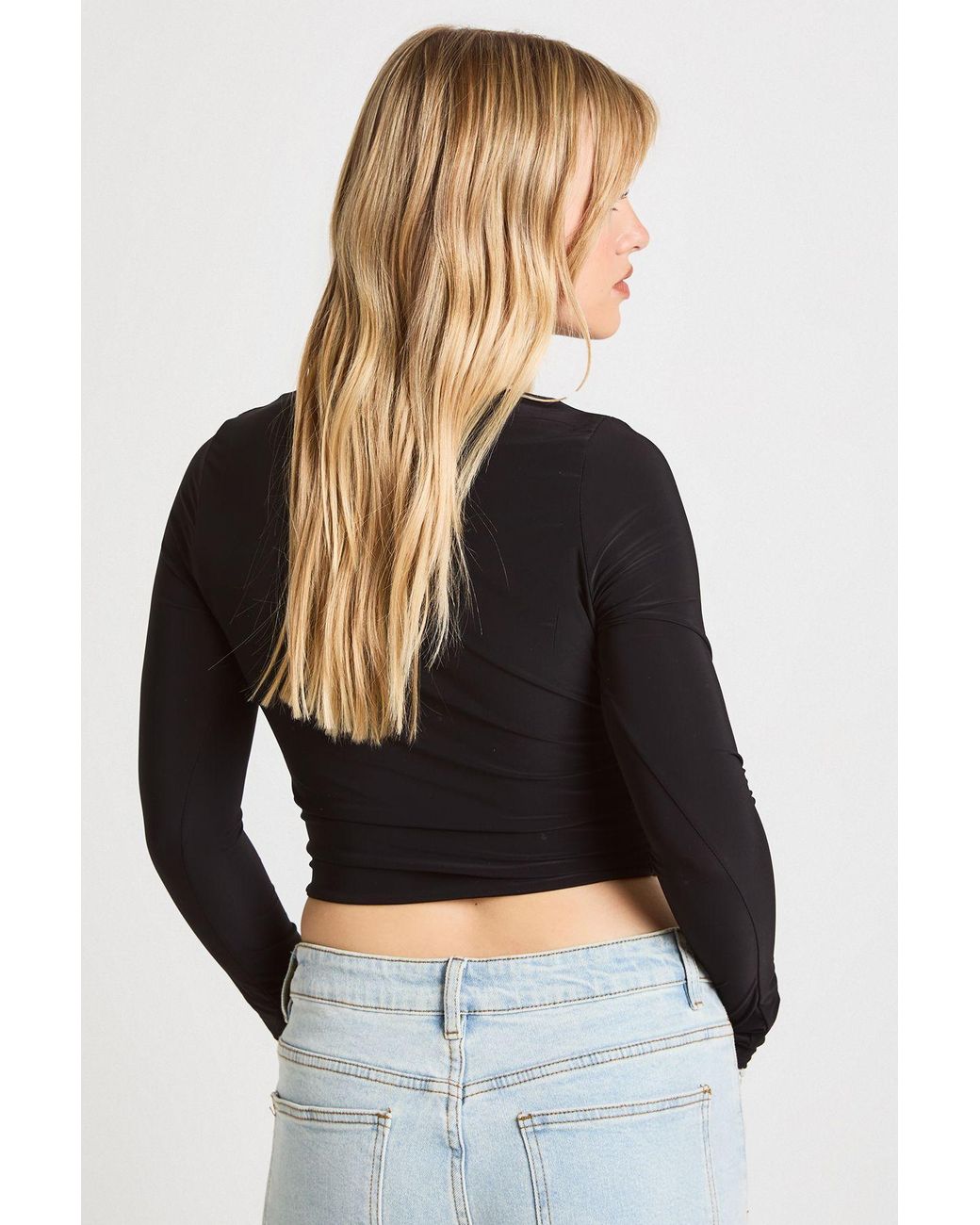 Boohoo Black Petite Double Layer Slinky Long Sleeve Top