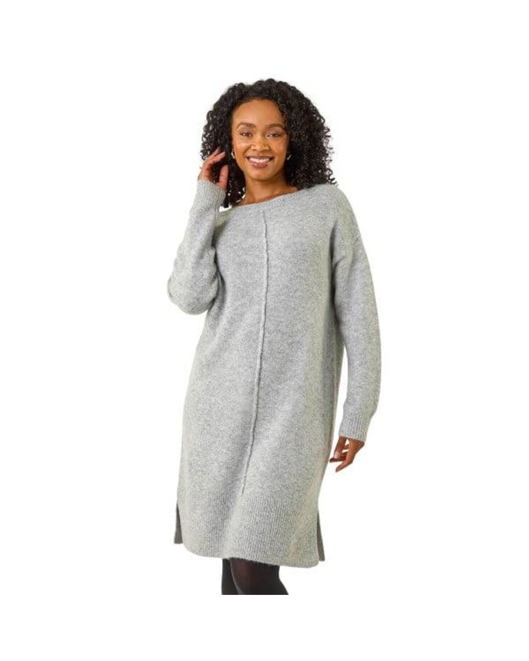 Roman Gray Petite Knitted Pintuck Shift Dress