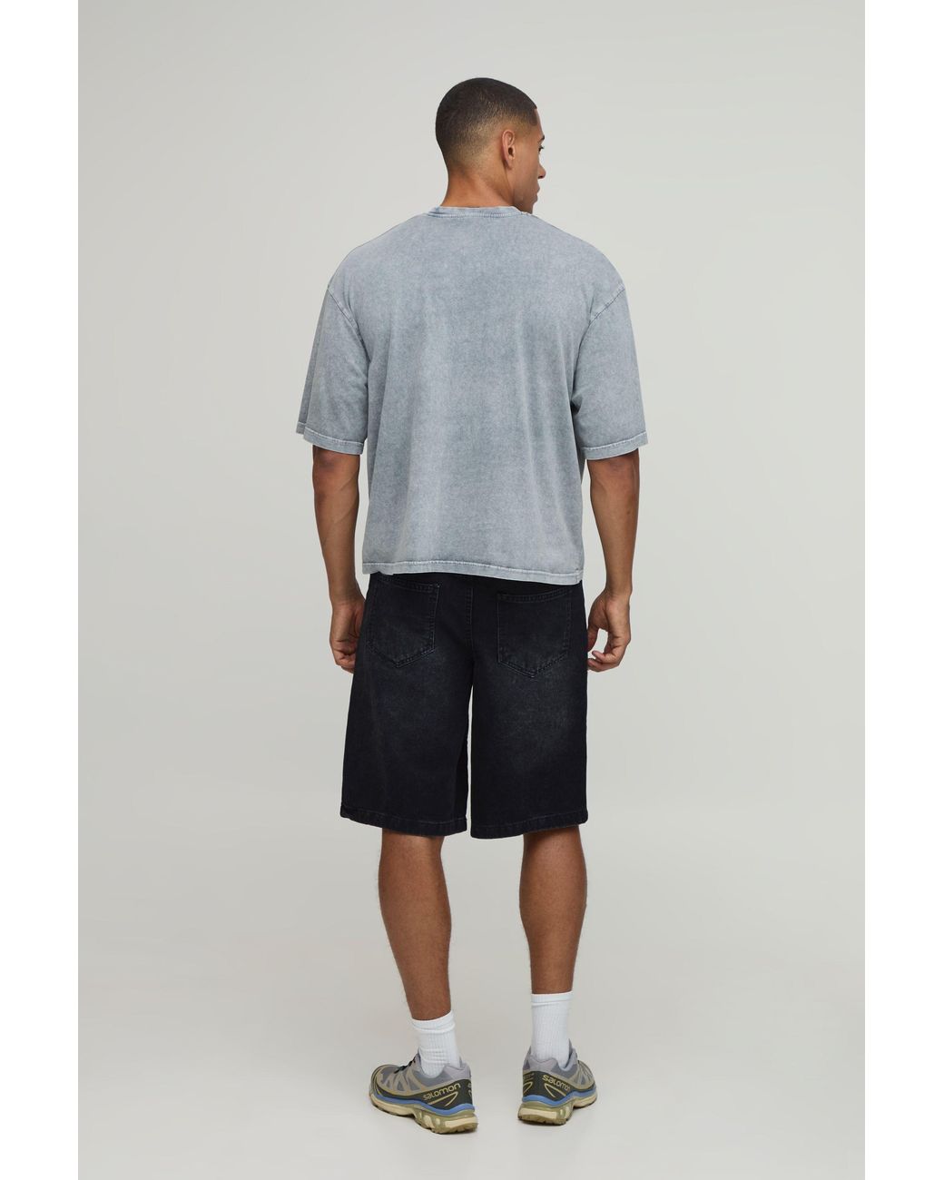 BoohooMAN Gray Essential Washed Oversized Boxy Front Pocket T-Shirt for men