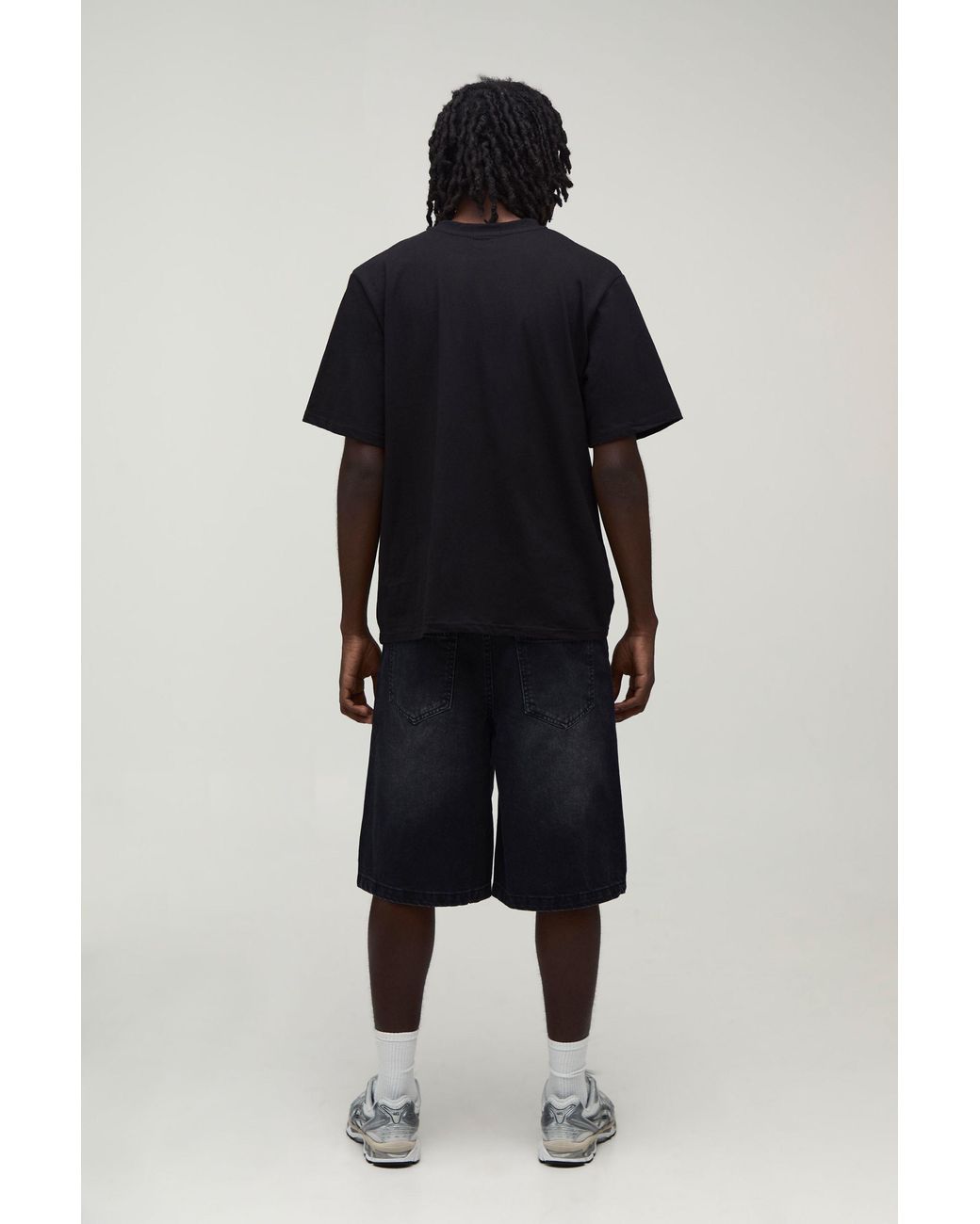 BoohooMAN Blue Essential Relaxed Fit Denim Jorts for men